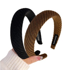 2 Pcs Wide Headbands for Women,Fashion Wool knitted headband Wide Brim Elastic Hair Hoops,Solid Color Vintage Winter Headbands for Washing Face,Sports