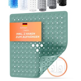 LICHTENHEIM Shower Mat Non-Slip Sensitive 53 x 53 cm - Includes 2 Hooks - Non-Slip Bath Mat - Non-Slip Bath Mat BPA Free - Bath Mat Mould Resistant and Washable (Green)