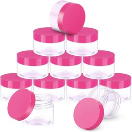 SATINIOR 12 Pack 4 oz Plastic Container Jars with Lids Round Clear Travel Cosmetic Container Slime Jars for Toiletries, Lotion, Cream, Ointments, Makeup, Rhinestone, Samples, Kitchen Storage(Pink)