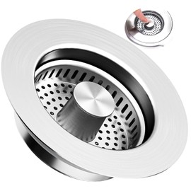 3-in-1 Kitchen Sink Drain Strainer & Stopper with Basket, Stainless Steel Drain Plug Cover Catcher for Food Waste - Sink Accessories for Home or Kitchen Sink Shroom Fit US Standard 3-1/2'' Drain Hole