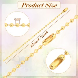 SANNIX 100Pcs Ball Beads Chain, Metal Hanging Chains 4.72 Inch Ball Chain Keychains with Connectors for Hanging Keychain Decoration(Gold)