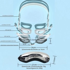 Vyloky - Optical swimming goggles with dioptres, one-piece swimming goggles. With earplugs. Degree number -1.5 to -8.0. Anti-fog and UV protection. Interchangeable nose pads. Case included. (White