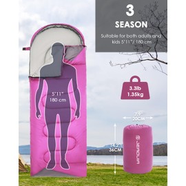 Sleeping Bags for Adults Women Backpacking Lightweight Waterproof- Summer Weather Sleeping Bag for Girls Warm Camping Hiking Outdoor Travel Hunting with Compression Bag(Purple)