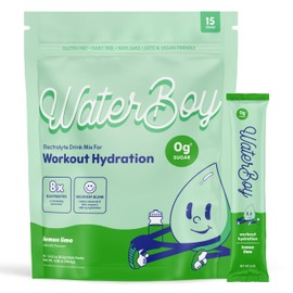 Waterboy Workout Hydration | 2,960mg Sugar Free Electrolyte Powder Packets | L-Glutamine + Vitamins | No Sugar, All Natural, Gluten Free | 15 Drink Stick Mixes (Lemon Lime)