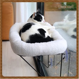 Zakkart Cat Window Perch - 100% Metal Supported from Below - Comes with Warm Spacious Pet Bed - Cat Window Hammock for Large Cats & Kittens - for Sunbathing, Napping & Overlooking (White)