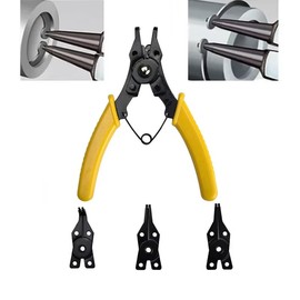 Snap Ring Pliers Tool Set - High Carbon Steel Forged with 4 Replacement Heads Pliers Tool Split Ring Pliers Coupler Removal Tool with Comfort Handle Mother Daughter Clasp Pliers Multi-Angle Fixed Ring
