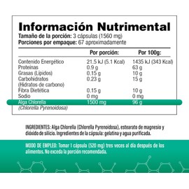 Chlorella Orgánica 1500 mg por Porción | 200 Cápsulas | Alga con Pared Celular Rota | Detox Natural, Energía y Apoyo Inmune | Sin Gluten, Sin OGM | Salud & Vida MX