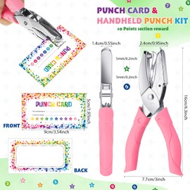 200 Pcs Reward Punch Cards and 2 Handheld Punch Kit Behavior Incentive Awards Loyalty Cards for Small Business and Single-Hole Star Round Hole Puncher for Business Office Supplies