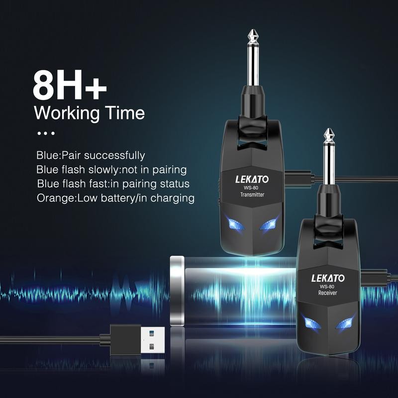 LEKATO WS-80 Wireless Guitar System 2.4Ghz, Audio Wireless Transmitter Receiver