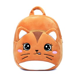 BEFUNIRISE Toddler Backpack for Boys and Girls, Cute Soft Plush Animal Cartoon Mini Backpack Little For Kids 2-6 Years (Cat Brown)