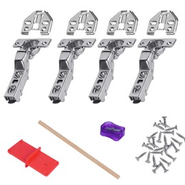 4 Pcs Soft Close Cupboard Hinges 35mm Kitchen Cabinet Wardrobe Door Plate Hinges 105 Degree Stainless Steel Concealed Inset Hinges with Screws and Drilling Template