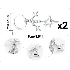 AOYEGIC Pack of 2 Y2K Star Keyrings, Aesthetic Decoration, Bag Pendant, Backpack Decoration, Keyring, Used for Women and Girls, Handbag, Backpack, Car (Silver), silver, Unit size