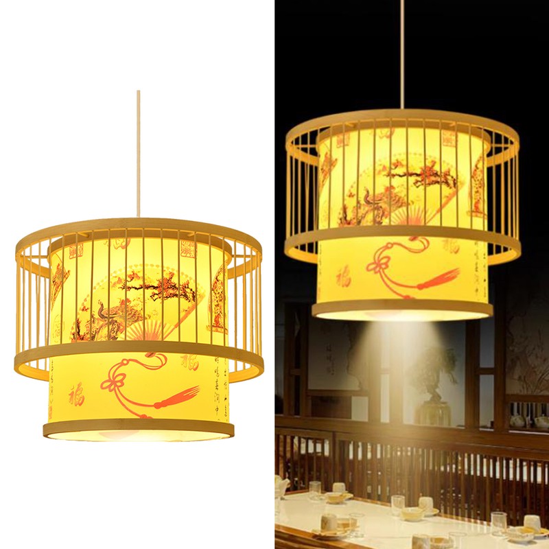 Chinese Style Bamboo Chandelier Patterned Bamboo Art Pendant Lamp Shade
