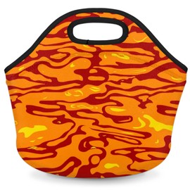 bisibuy Hot Lava Background Red Neoprene Lunch Bag Soft Washable Lunch Box Reusable Insulated Lunch Bag Lightweight Meal Prep Bags for Office Work Picnic Beach