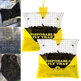 Glovv Fly Traps Outdoor Hanging with Fly Bait, 2 Pack Disposable Fly Bags Hunter Ranch Fly Trap, Fly Control Bug Catcher Killer Repellent for Stable Horse Barn & Farm