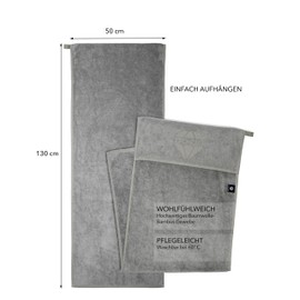 DOCIO Sporthandtuch I Fitness Handtuch mit Fixierung I 130x50cm I 60% Baumwolle 40% Bambus I XXL (Hellgrau)