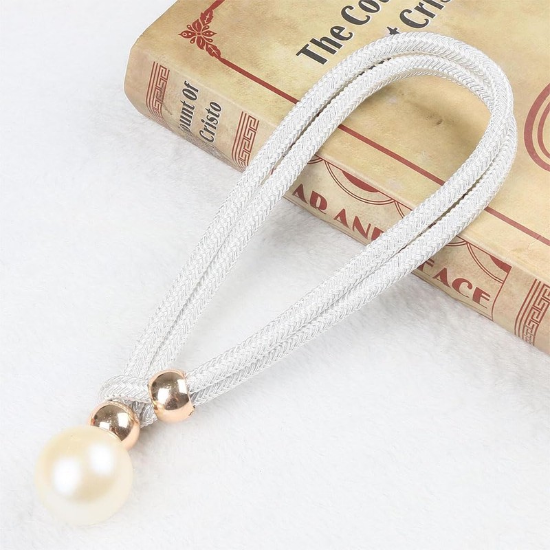 Curtain Tiebacks, 2 Pieces Tiebacks for Curtains, Pearl Window Holdbacks,