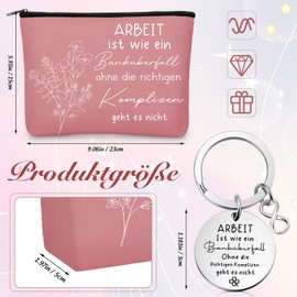 Hestya Work Colleagues Farewell Gift Set 1 Work Is Like A Bank Robbery Keyring 1 Farewell Cosmetic Bag Bag for Colleagues Job Change Retirement Birthday Christmas, coral red