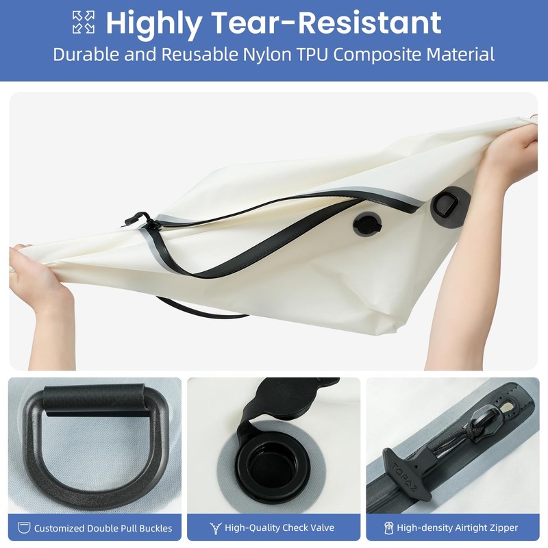 BAGAIL TPU Vacuum Bag for Travel, Reusable Compression Bag with