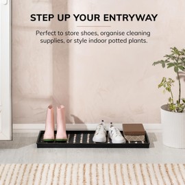 Anji Mountain Heavy Duty Waterproof Rubber Shoe Storage Mat Organizer/Boot Storage Tray Multi Use For Entryway with Coir, Gray and Ivory Insert , Fits 3 Pair (34.5" Wide)