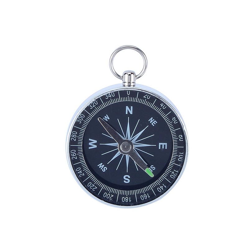 White Dial Iced Compass 45mm Aluminum Case Silver Portable Pocket