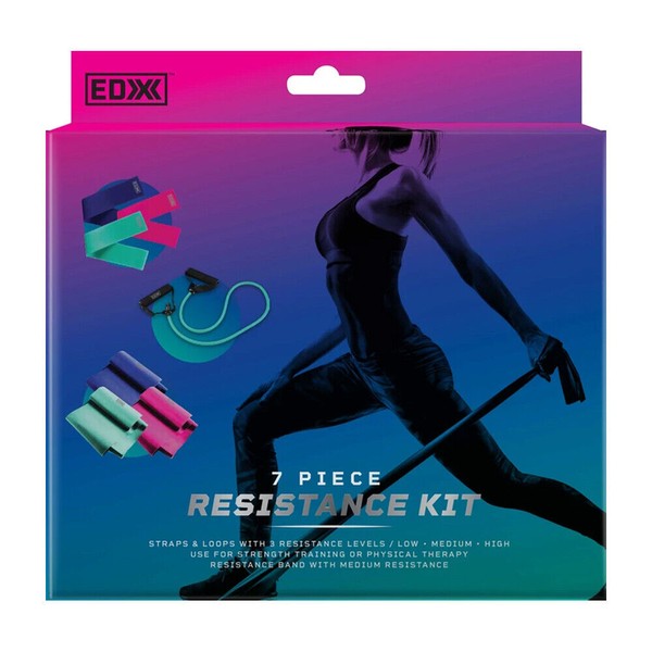 EDX 7 Piece Resistance Toning Set. Abs, Legs, Arm & Core Excercises. Multi Color