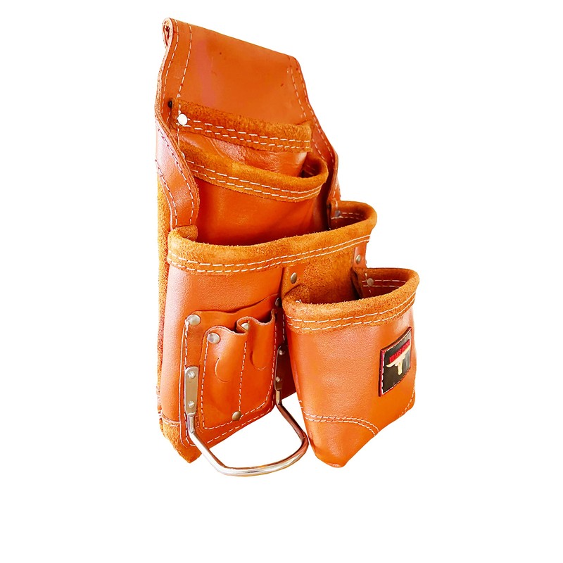 Heavy Duty Tool Carpenters Tool Pouch, Orange, Natural Leather, 10
