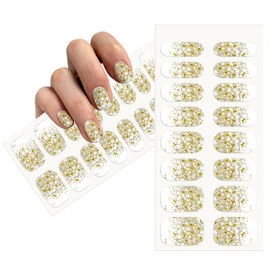 Self-Adhesive White Gold Full Nail Wraps Stickers with Holographic and Silver Color Dots | Brighter, Thicker, Tougher Nail Polish Strips for Women and Girls | DIY Nail Art Decoration