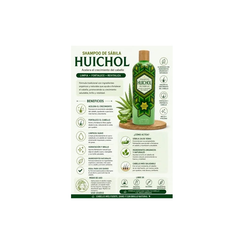 Shampoo Huichol Artesanal De Sabila Anticaida Original 400 ml