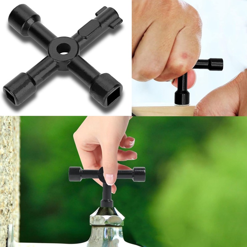 Fizzix 4-Way Zinc Alloy Utility Key, Multi-Functional Radiator Bleeding, Plumbing