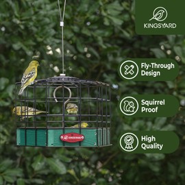 Kingsyard Squirrel Proof Platform Bird Feeders for Outdoor Hanging, Caged Bird Feeder for Small Wildbirds Finches, Recycled Plastic Feeding Platform with Metal Seed Tray, Green