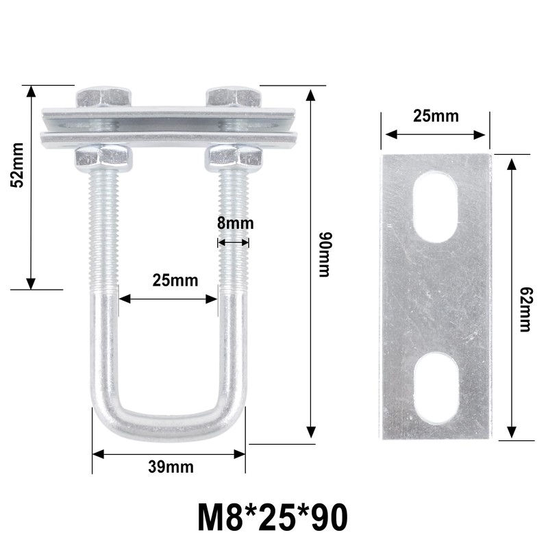 U-Bolts 4pcs Square Brackets U Bolts U-Clamp M8 Bolts U-Bolts