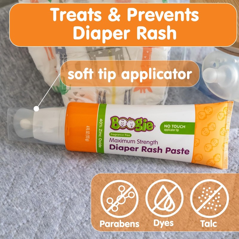 Boogie Diaper Rash Paste, Maximum Strength 40% Zinc Oxide, Mess-Free