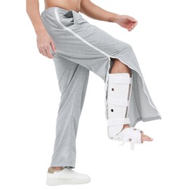 YOSINISO Mens Post Surgery Tearway Pants, 2 Side Zippers Leg Full Open Down Basketball Tear Way Pants Recovery Breakaway Snap On Off Sweatpants with Pockets Light Grey
