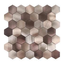 Miscasa Hexagon Peel and Stick Backsplah Tile, Brown Self Adhesive Kitchen Backsplash Tiles Stick On Bathroom Wall Tiles, 6-Sheet