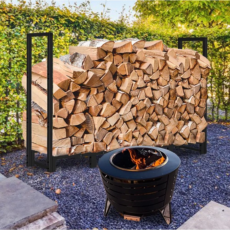 Koutemie 8Ft Outdoor Firewood Rack Holder for Fireplace Wood Storage,