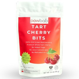 powbab Tart Cherry Bits - 100% USA Grown Organic Montmorency Tart Cherry Powder. No Juice Concentrate. No Fillers. No Sugar Added, Ground Up Fruit, Unsulfured and No Sulfites. Non-GMO (3.4 oz)