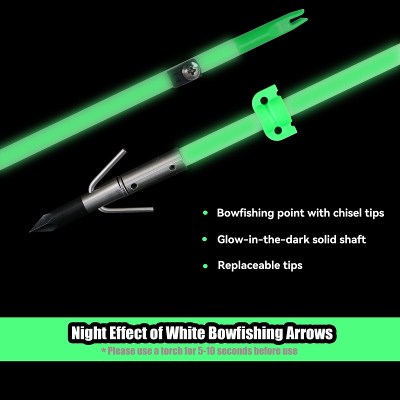 TIGER ARCHERY 34inch Bowfishing Arrows Solid Fiberglass Shaft with Broadhead