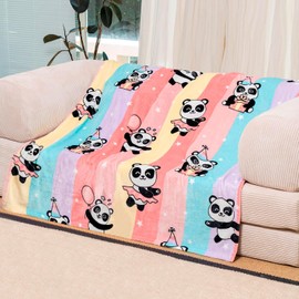 YISUMEI Panda Blanket Throw, Cartoon Funny Blanket Gift for Kids, Soft Cozy Flannel Colorful Rainbow Lover Throw Blanket for Sofa Couch Bed Decor（150 x 200 cm）