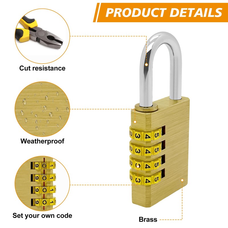 weiclianhp Padlock with Combination Code, Combination Lock Made of Brass,