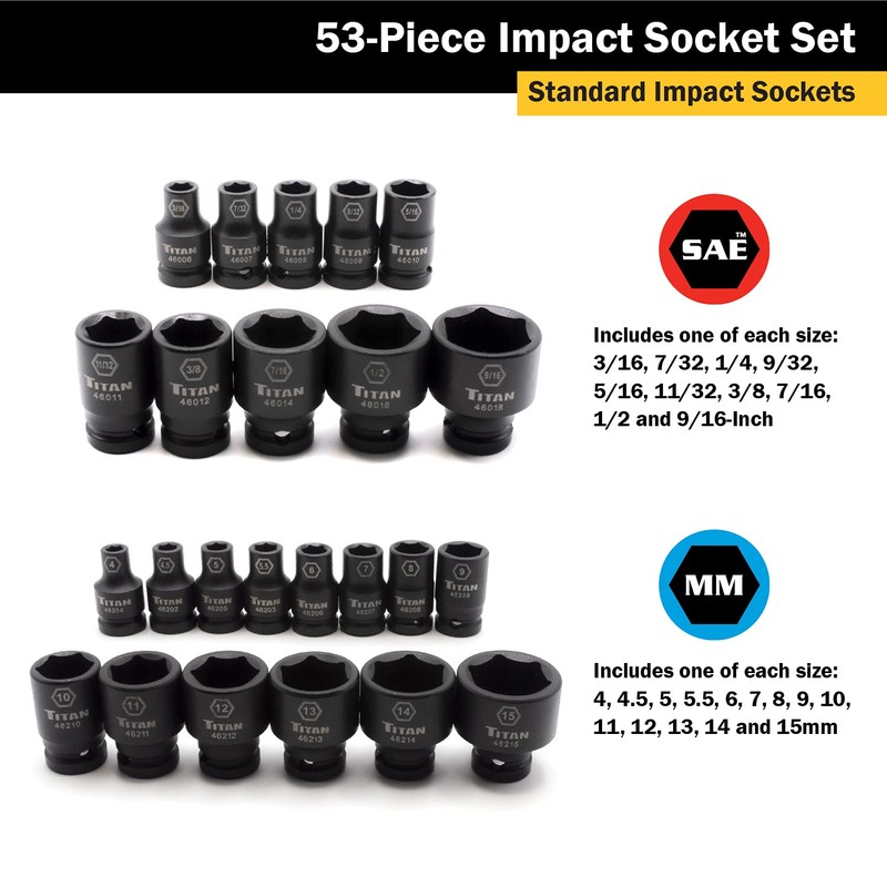 Titan 46053 1/4-Inch Drive SAE & Metric Impact Socket Set