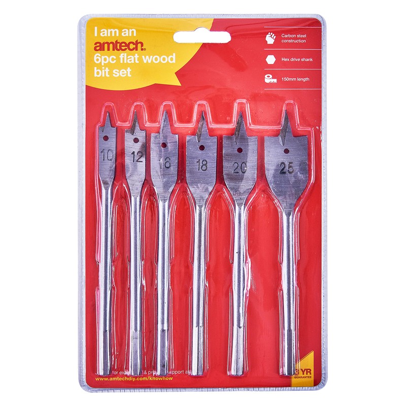 Amtech F1400 6 Piece Metric Flat Wood bit Set