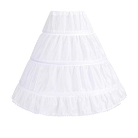 LYSINK Kids Petticoat Single Layer Solid White 3 Hoop Ruffle A-Line Half Slip Underskirt Wedding Accessorie for 5-10T Girls (Ba White, 5_years-10_years)