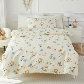 HMtideby Toddler Kids Bedding Set for Girls and Boys, Safari Animal Cot Bed Duvet Cover with Pillowcase, 2 pcs, 120 x 150 cm