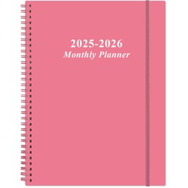 2025-2026 Monthly Planner - 18 Monthly Calendar, January 2025 - June 2026, Two Pages Per Month, 9" x11" Planner with Tabs, Strong Twin-Wire Binding, Inner Pocket, Pink
