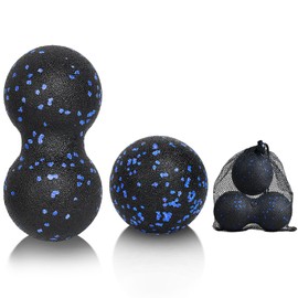 LOPHE 2 Pcs Massage Ball Set, Muscle Massage Foam Roller, Peanut Ball Massage The Fascia, Double Lacrosse Ball, Self Massage Ball with Storage Bag, Relieve Body and Foot Muscle Tension (Blue)