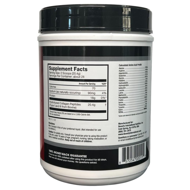 Beverly International Collagen Peptides Protein Powder. Youthful Appearance- Skin, Hair,