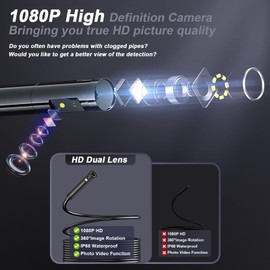 Dual-Lens Endoscope Camera with Light,IP68 Waterproof Inspection Camera,1080P HD Borescope with 4.3'' IPS Screen, 16.5FT Rigid Sewer Camera Handheld Snake Camera Tools for Men Women