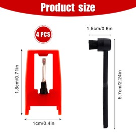 4pcs Record Player Needle Replacement & Cleaner Brush, Diamond Record Player Stylus Needle Turntable Needle Replacement Accessories for Crosley Victrola ION Record Player LP Phonograph (Red)
