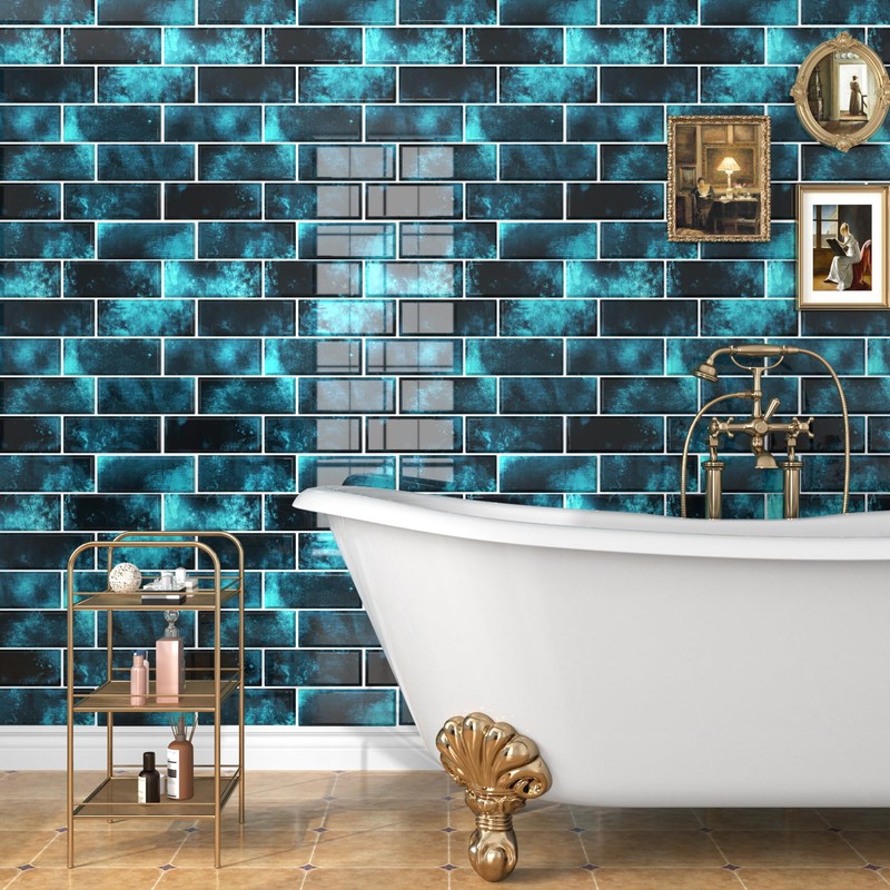 FunStick Kitchen Tile Stickers Dark Blue 3D Peel and Stick